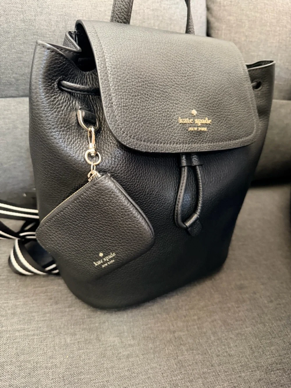kate spade Black Pebbled Leather Rosie Medium Flap Backpack - Picture 5 of 5